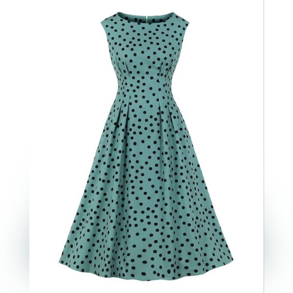 Vintage 50's Sea Green Polka Dot Dress with Pockets Sz 10